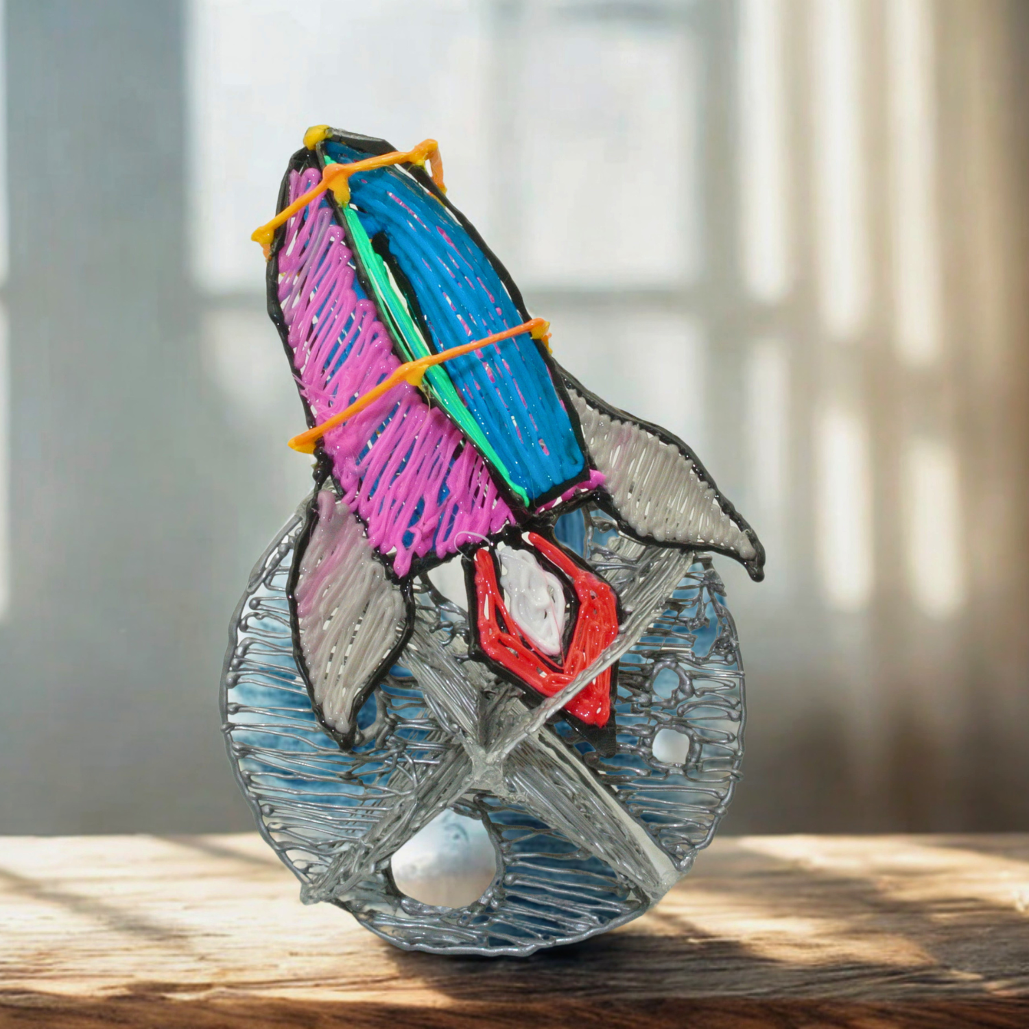 3D pen rocket built by a child from the Enki Atelier Rocket Launcher STEM kit